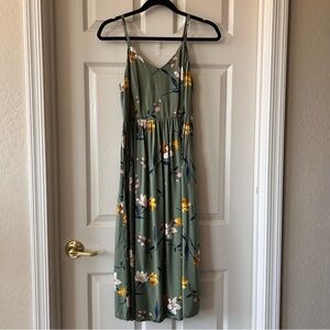 Printed Olive Floral Fit & Flare Cami Midi Dress